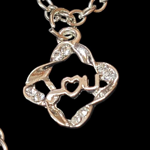 Rhinestone Necklace Earrings Set 4 Pc Lock I Love You Silver Tone Jewelry Gift - Picture 4 of 5